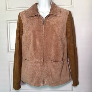 Live a Little Tan Teddy Jacket with Brown Knit Sleeves